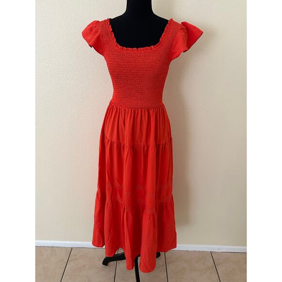 Grace Karin Women Red Tiered Smocked Bodice Ruffled Cap Sleeves Dress Size S-NWT - Picture 3 of 8